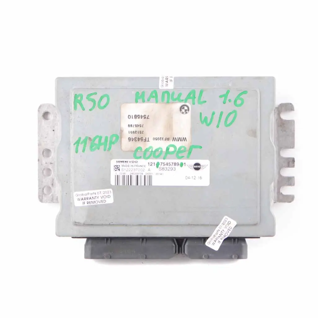 116HP Motore ECU Unità controllo DME Manuale per MINI Cooper R50 R52 R53 W10 con numero di parte 7545789 MINI Cooper R50 R52 R53 W10 116HP Motore ECU Unità controllo DME Manuale - SKU 7545789 - Numero di parte 7545789