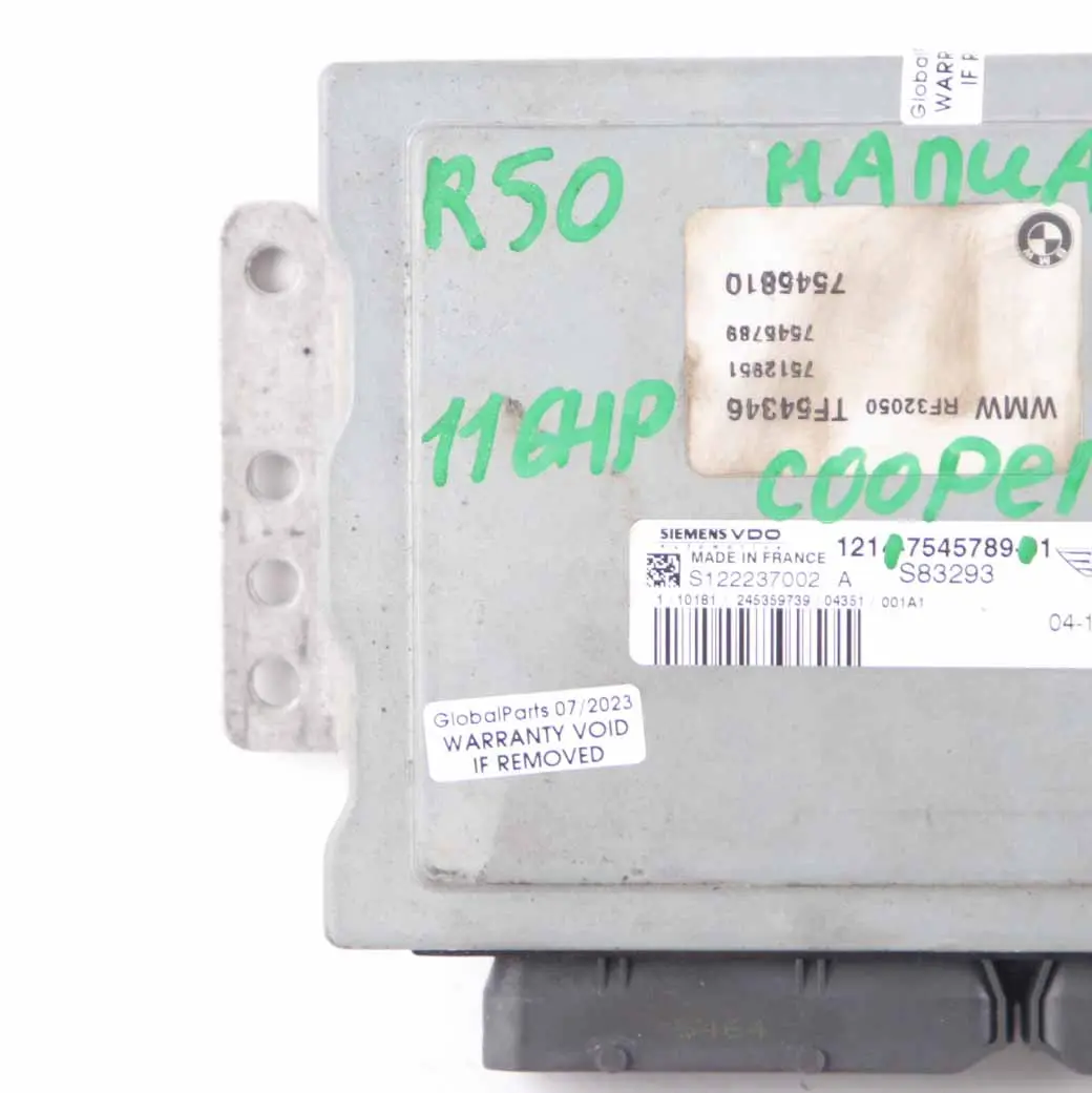 MINI Cooper R50 R52 R53 W10 116HP Motore ECU Unità controllo DME Manuale - SKU 7545789 - Numero di parte 7545789
