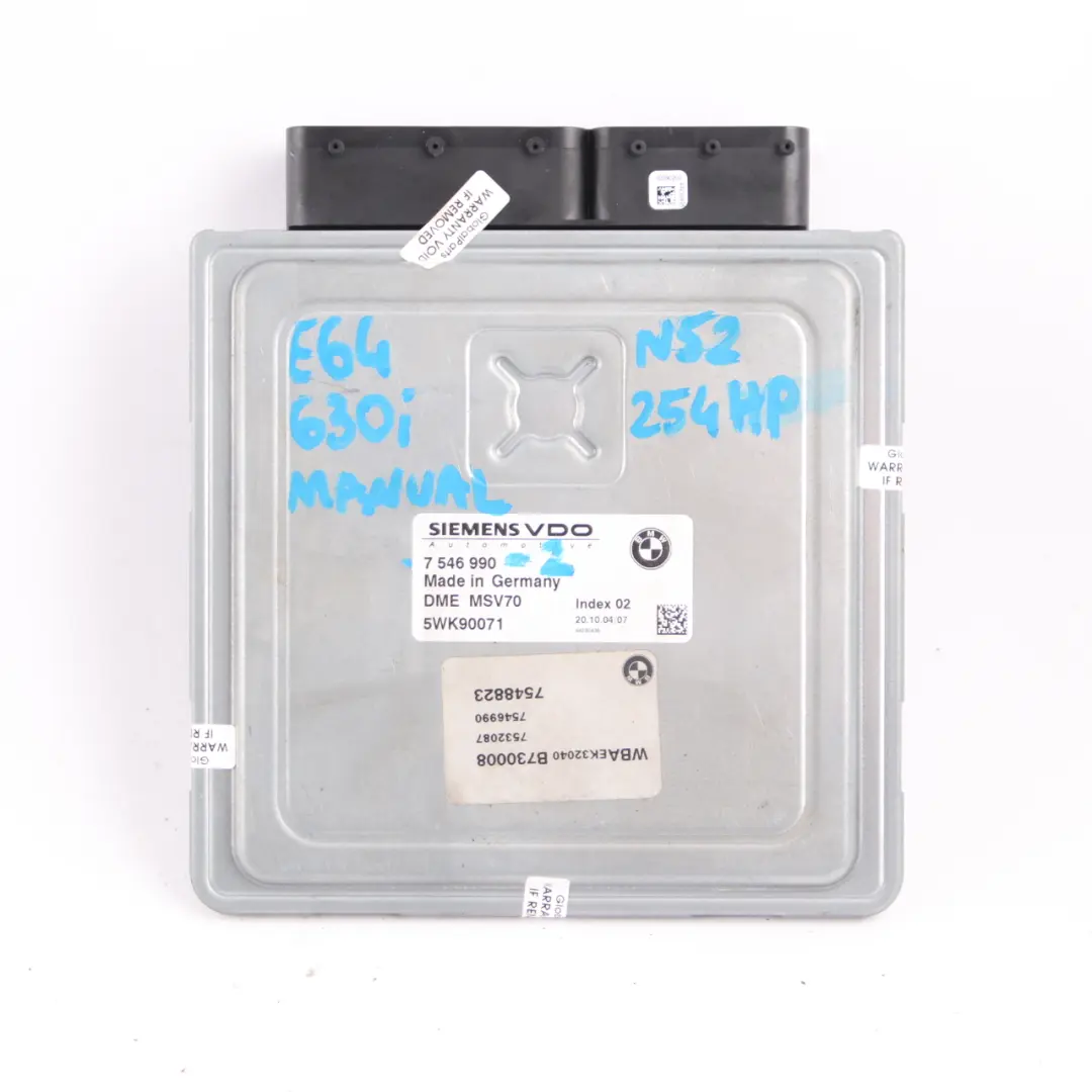 BMW E60 E63 E64 530i 630i N52 258HP ECU Kit DME + CAS2 + Key Manual - SKU 7546990-2 - Part number 7546990