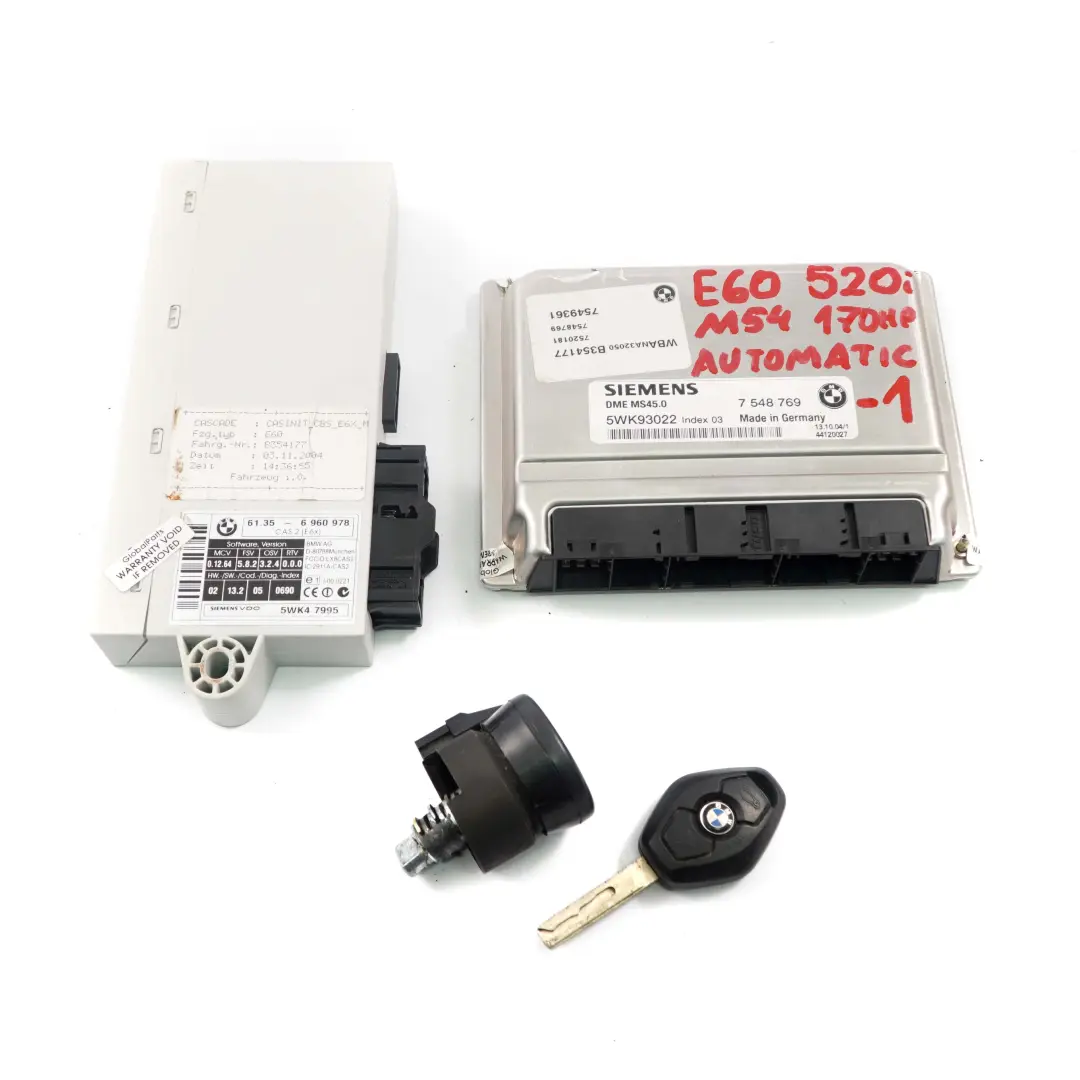 Motor M54 170PS ECU Steuergerät DME CAS2 + Schlüssel für BMW 5 er E60 520i mit Teilenummer 7548769 BMW 5 er E60 520i Motor M54 170PS ECU Steuergerät DME CAS2 + Schlüssel - SKU 7548769-1 - Teilenummer 7548769