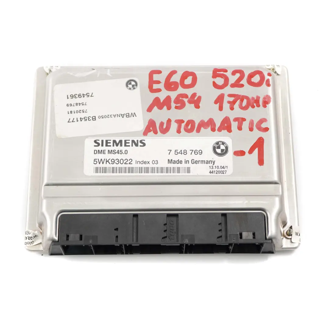 Moteur M54 170PS ecu Commande Dme CAS2 +Cle pour BMW 5 E60 520i à propos du numéro de pièce 7548769 BMW 5 E60 520i Moteur M54 170PS ecu Commande Dme CAS2 +Cle - SKU 7548769-1 - Numéro de pièce 7548769