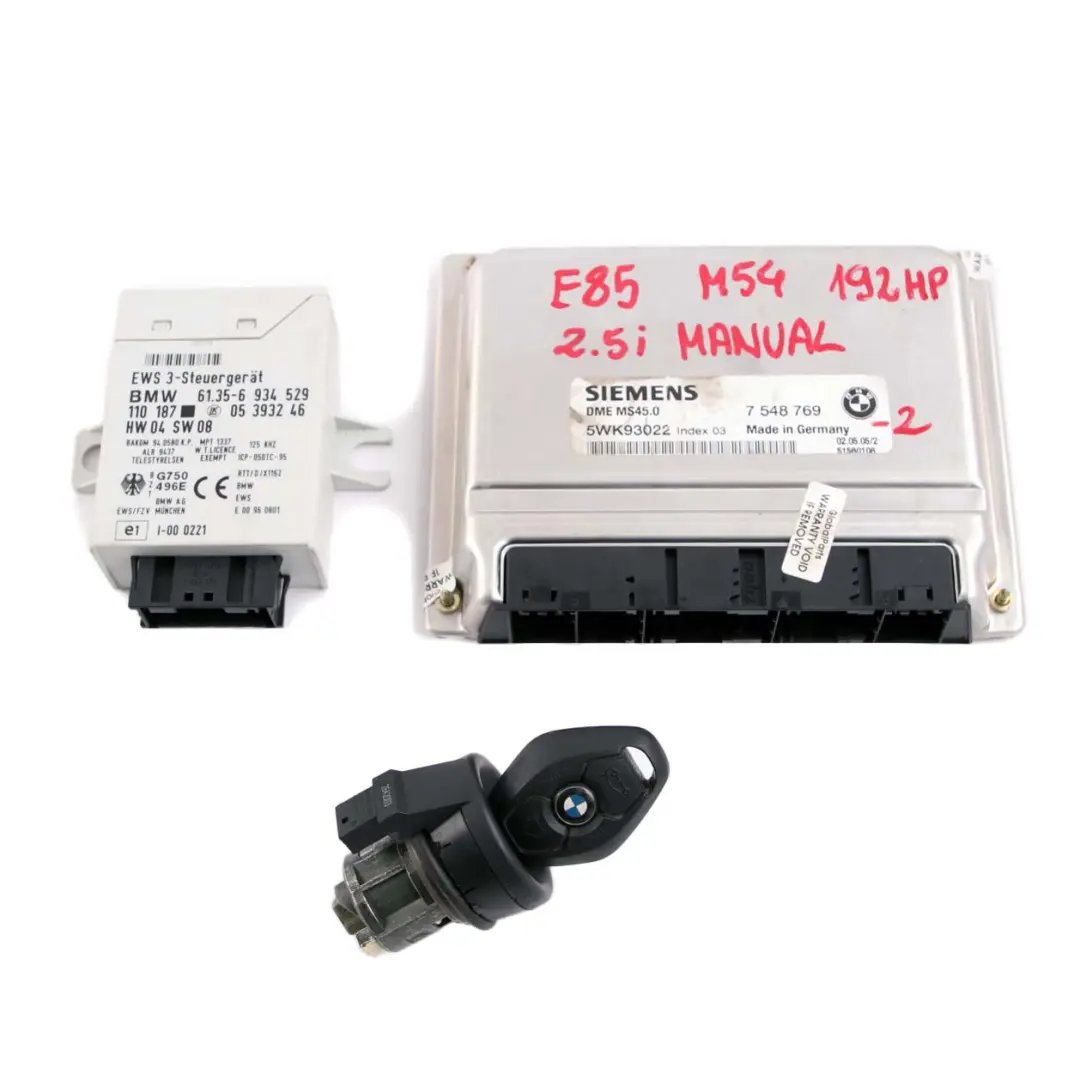 BMW Z4 Series E85 2.5i Engine M54 192HP ECU Kit DME EWS3 + Key Manual - SKU 7548769-2 - Part number 7548769