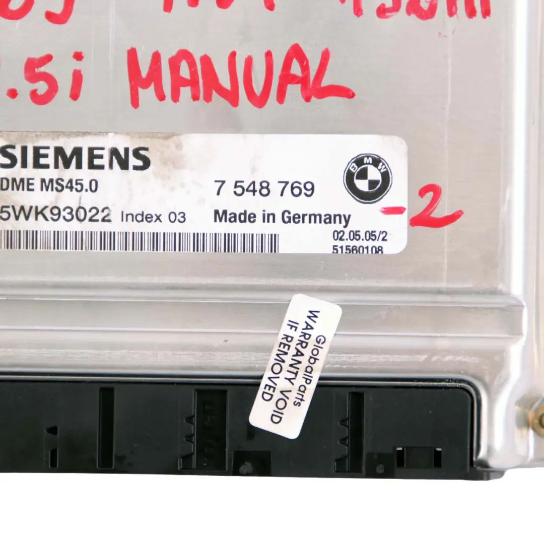 BMW Z4 Series E85 2.5i Engine M54 192HP ECU Kit DME EWS3 + Key Manual - SKU 7548769-2 - Part number 7548769