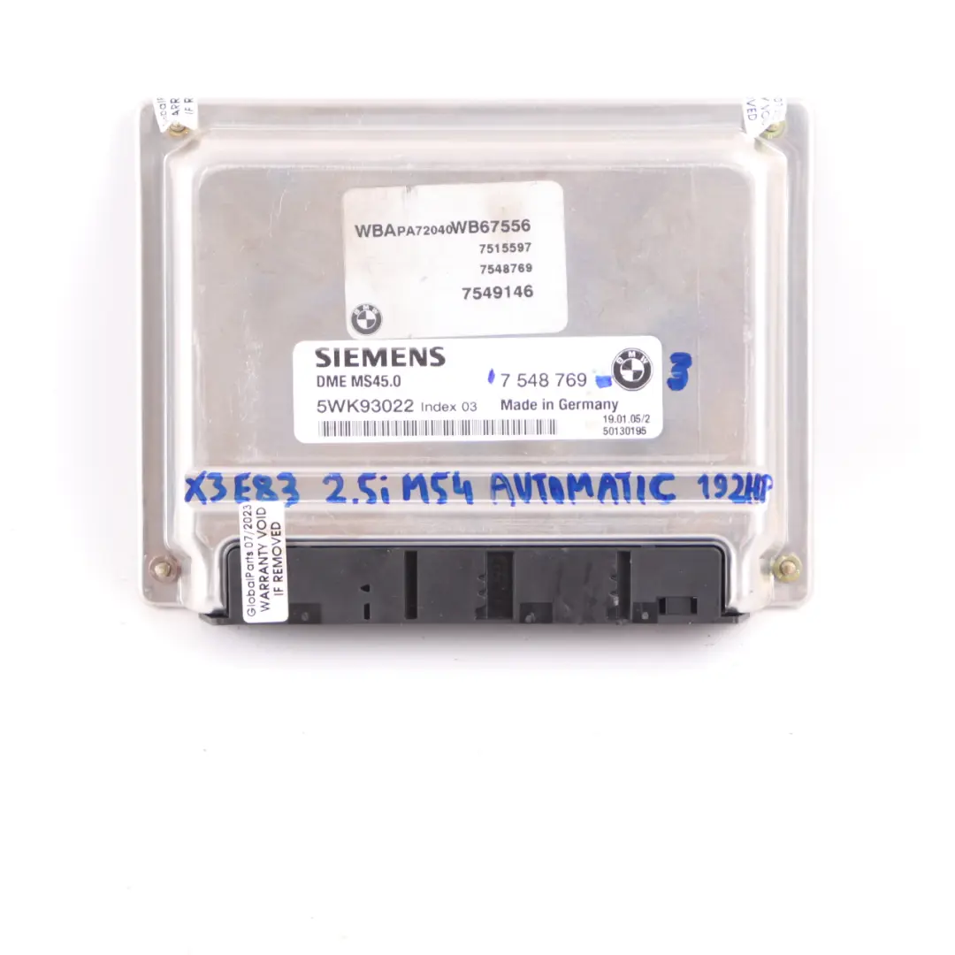 BMW X3 E83 2.5i Engine M54 192HP ECU Kit DME EWS3 + Key Automatic - SKU 7548769-3 - Part number 7548769