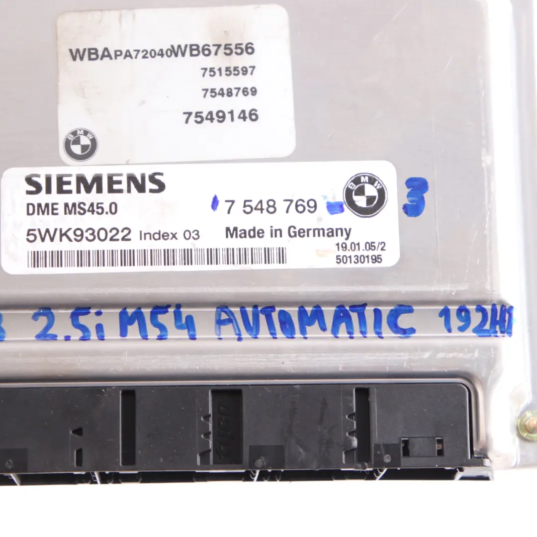 BMW X3 E83 2.5i Engine M54 192HP ECU Kit DME EWS3 + Key Automatic - SKU 7548769-3 - Part number 7548769
