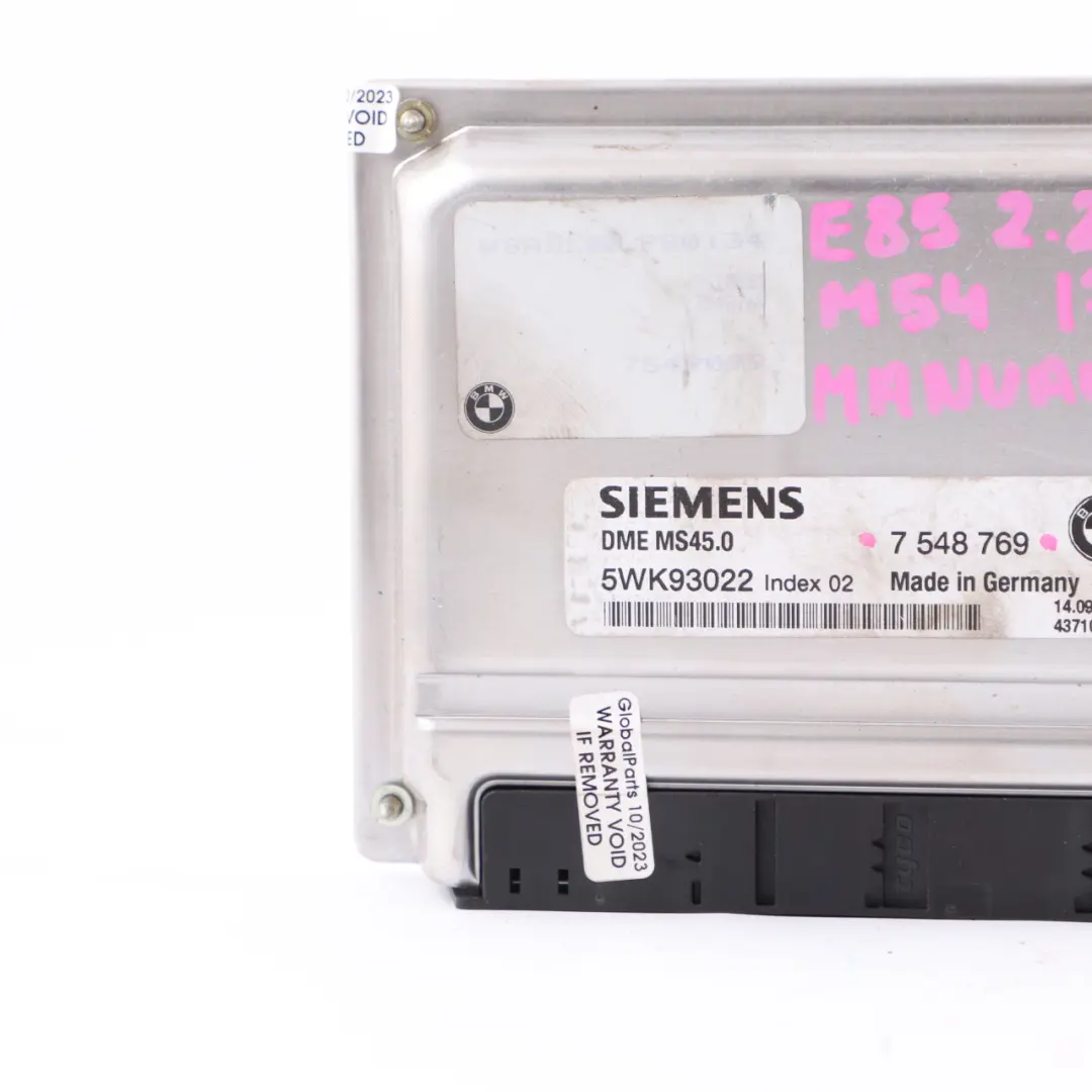 M54 173HP Engine Control Unit ECU DME Manual to BMW Z4 E85 2.2i Petrol with Part number 7548769 BMW Z4 E85 2.2i Petrol M54 173HP Engine Control Unit ECU DME Manual - SKU 7548769-4 - Part number 7548769