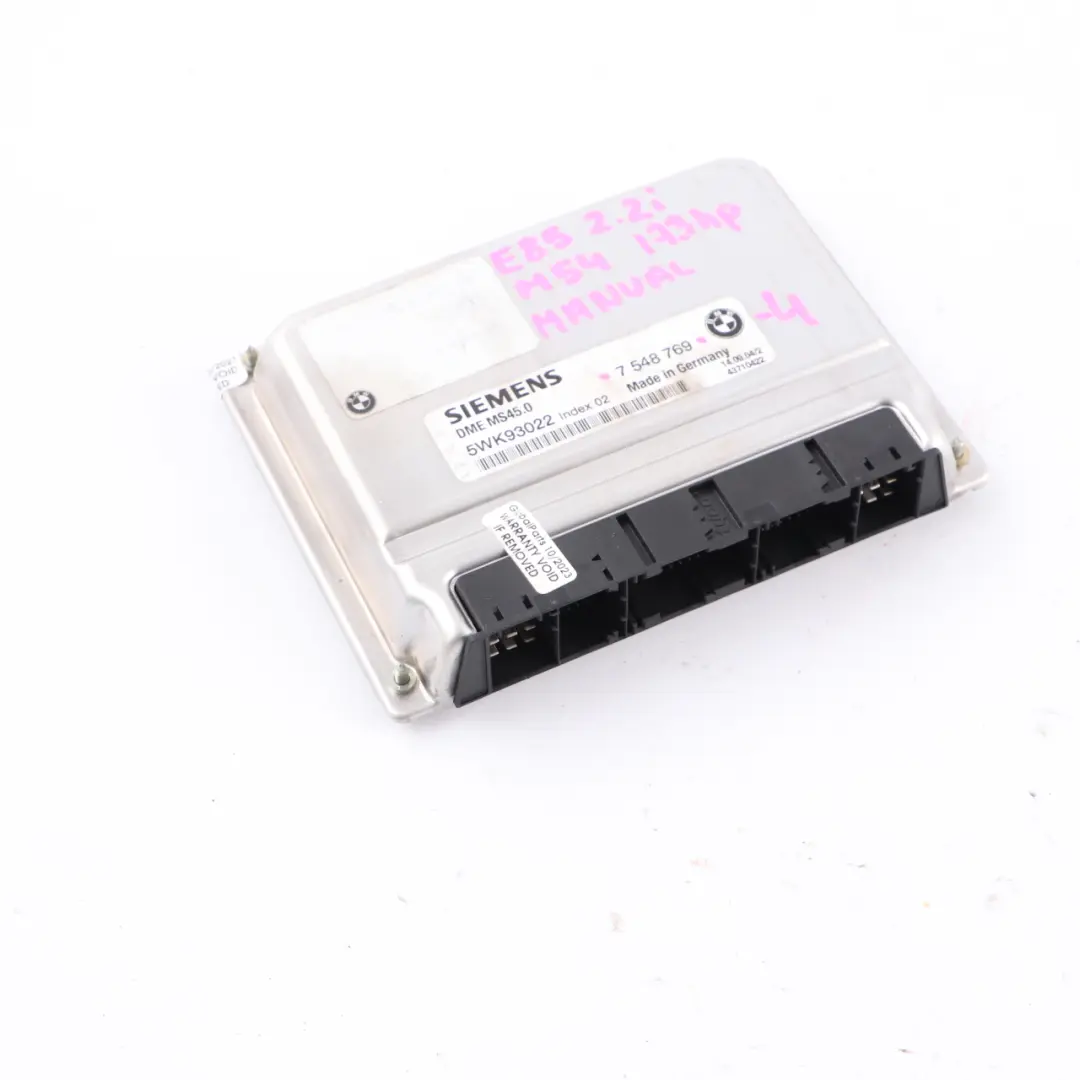 M54 173HP Engine Control Unit ECU DME Manual to BMW Z4 E85 2.2i Petrol with Part number 7548769 BMW Z4 E85 2.2i Petrol M54 173HP Engine Control Unit ECU DME Manual - SKU 7548769-4 - Part number 7548769