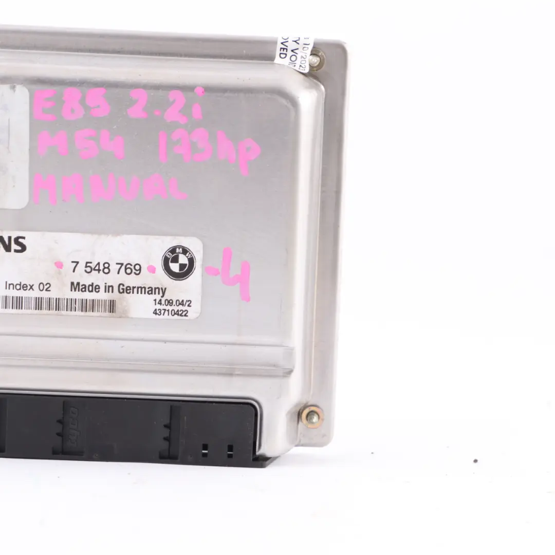 M54 173HP Engine Control Unit ECU DME Manual to BMW Z4 E85 2.2i Petrol with Part number 7548769 BMW Z4 E85 2.2i Petrol M54 173HP Engine Control Unit ECU DME Manual - SKU 7548769-4 - Part number 7548769