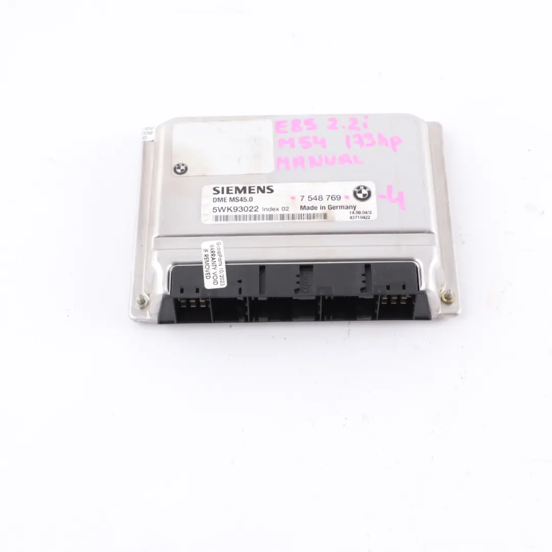 M54 173HP Engine Control Unit ECU DME Manual to BMW Z4 E85 2.2i Petrol with Part number 7548769 BMW Z4 E85 2.2i Petrol M54 173HP Engine Control Unit ECU DME Manual - SKU 7548769-4 - Part number 7548769