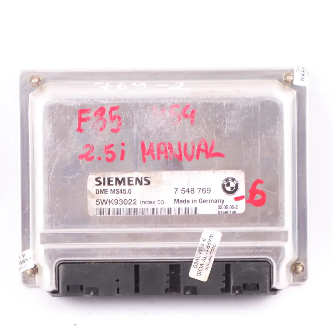 BMW Z4 E85 2.5i Engine M54 192HP ECU Engine Control Unit DME Manual - SKU 7548769-6 - Part number 7548769