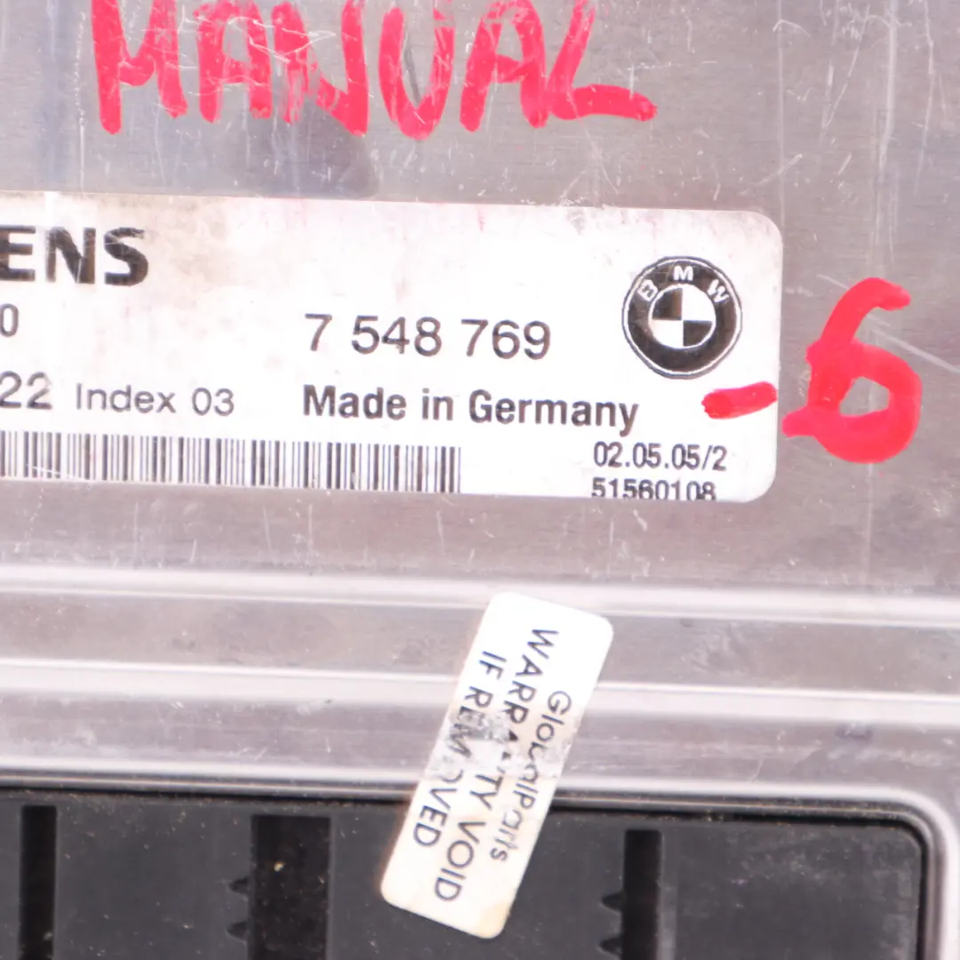 BMW Z4 E85 2.5i Engine M54 192HP ECU Engine Control Unit DME Manual - SKU 7548769-6 - Part number 7548769