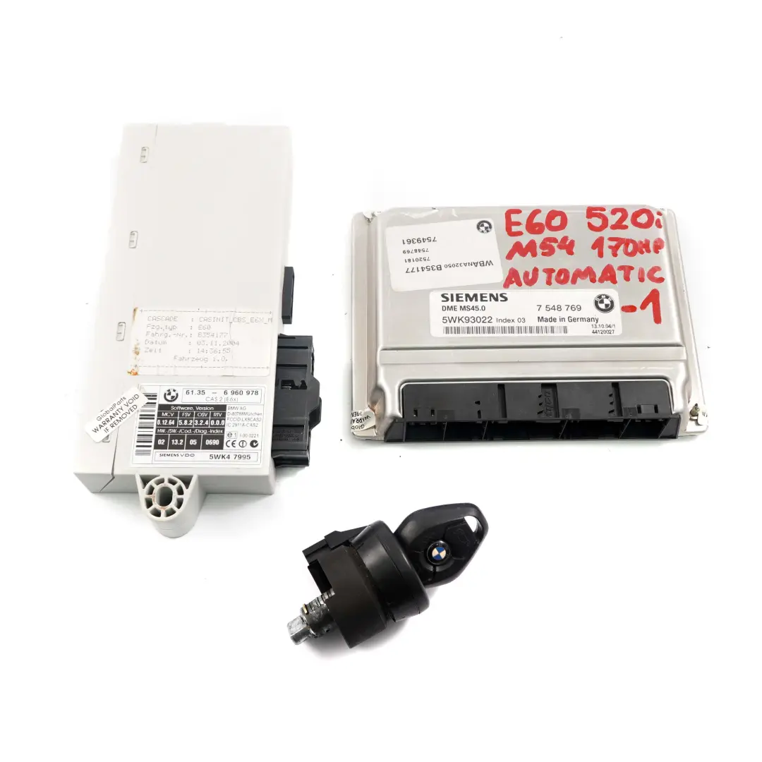 M54 170PS ECU Steuergerät DME CAS2 + Schlüssel für BMW 5 er E60 520i Motor mit Teilenummer 7548769 BMW 5 er E60 520i Motor M54 170PS ECU Steuergerät DME CAS2 + Schlüssel - SKU 7548769 - Teilenummer 7548769