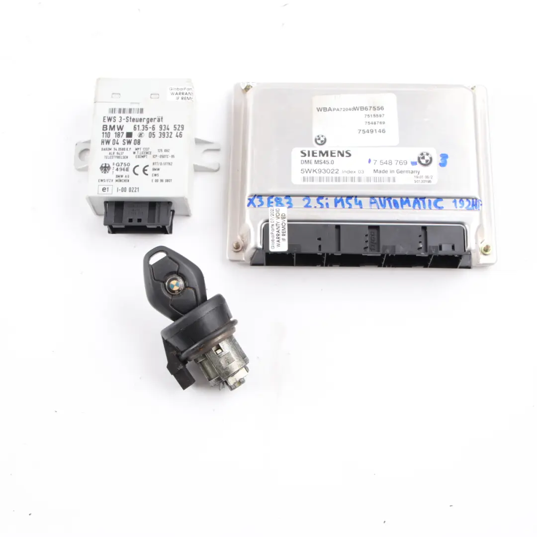BMW 5 er E60 520i Motor M54 170PS ECU Steuergerät DME CAS2 + Schlüssel - SKU 7548769 - Teilenummer 7548769