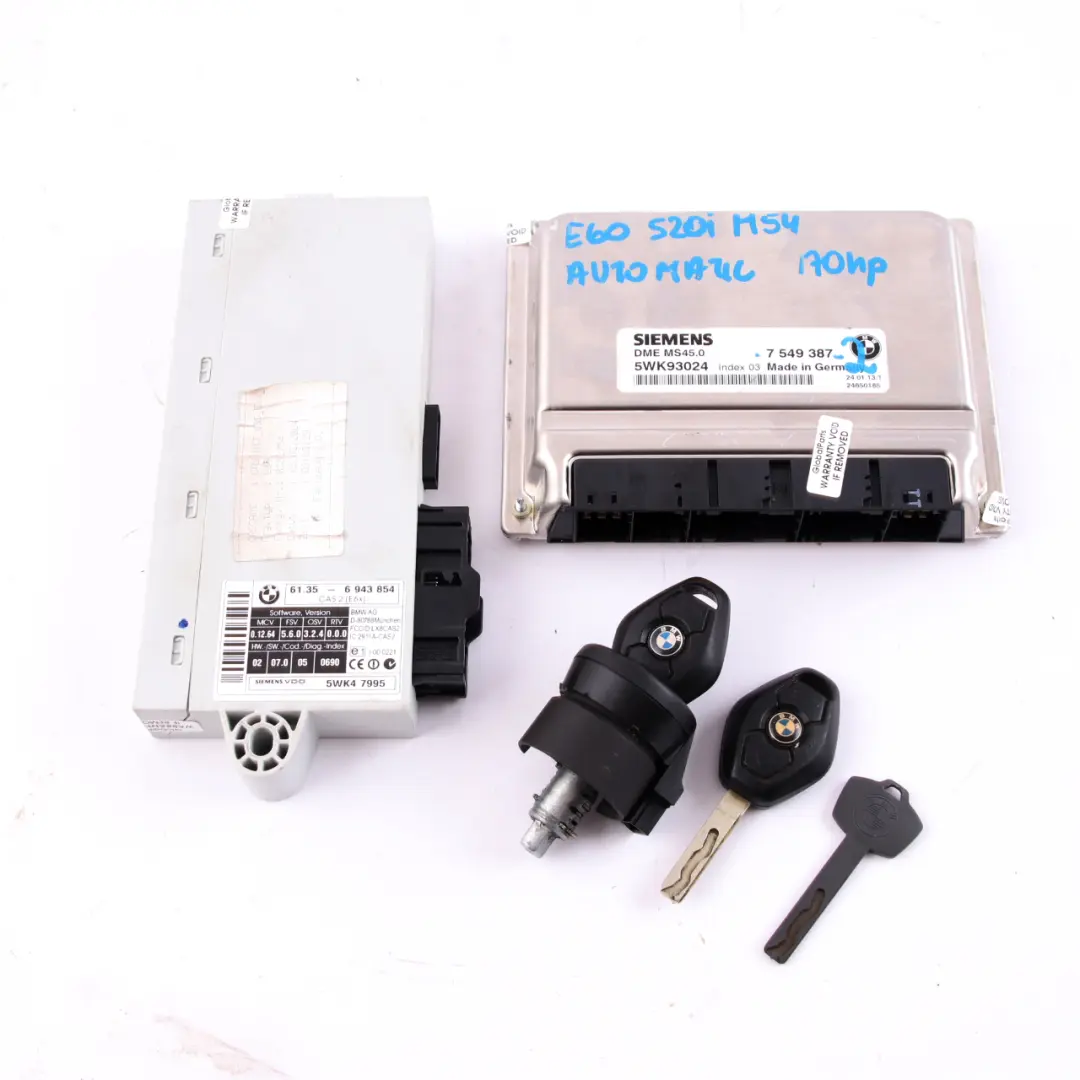 M54 170HP Engine Control ECU Kit DME CAS2 Keys Automatic to BMW E60 520i with Part number 7549387 BMW E60 520i M54 170HP Engine Control ECU Kit DME CAS2 Keys Automatic - SKU 7549387-2 - Part number 7549387