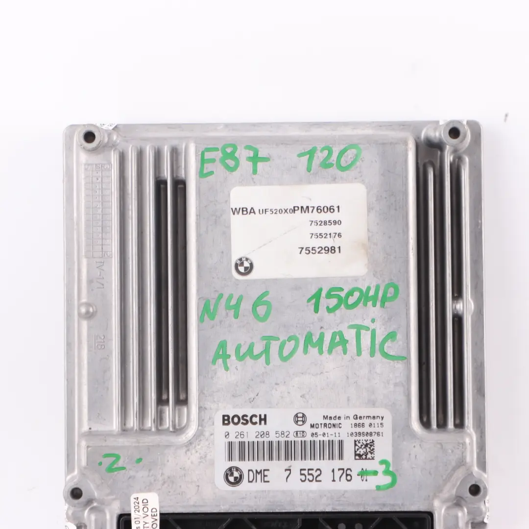 N46 150HP ECU Engine Control Unit DME Automatic to BMW E87 E90 120i 320i with Part number 7552176 BMW E87 E90 120i 320i N46 150HP ECU Engine Control Unit DME Automatic - SKU 7552176-3 - Part number 7552176