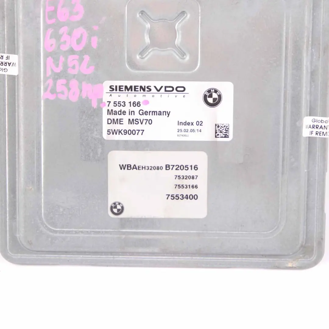 BMW E60 E90 330i 530i N52 258HP ECU Kit DME CAS2 Chiave Automatica - SKU 7553166-2 - Numero di parte 7553166