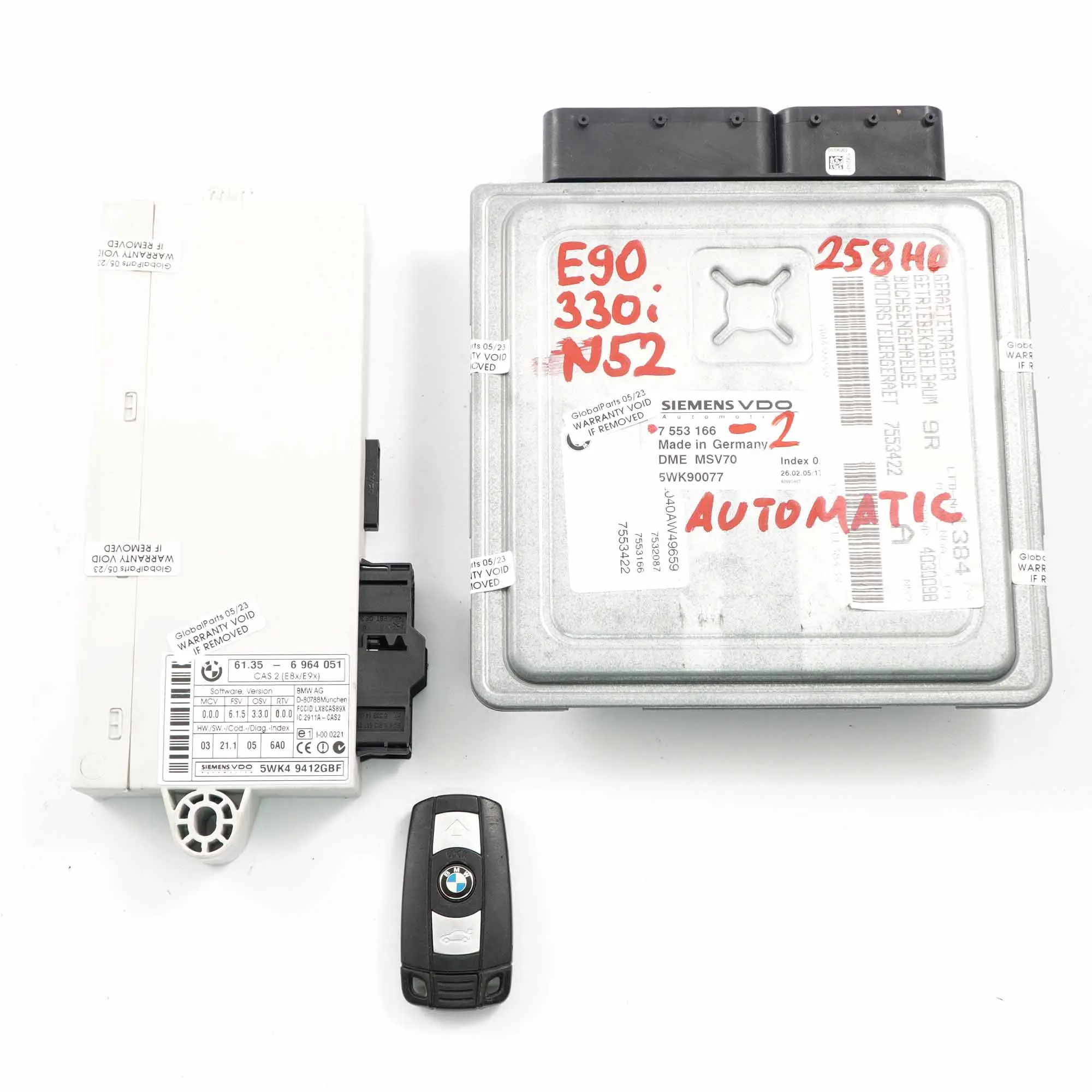 BMW E60 E90 330i 530i N52 258HP ECU Kit DME 7553166 CAS2 Llave automática