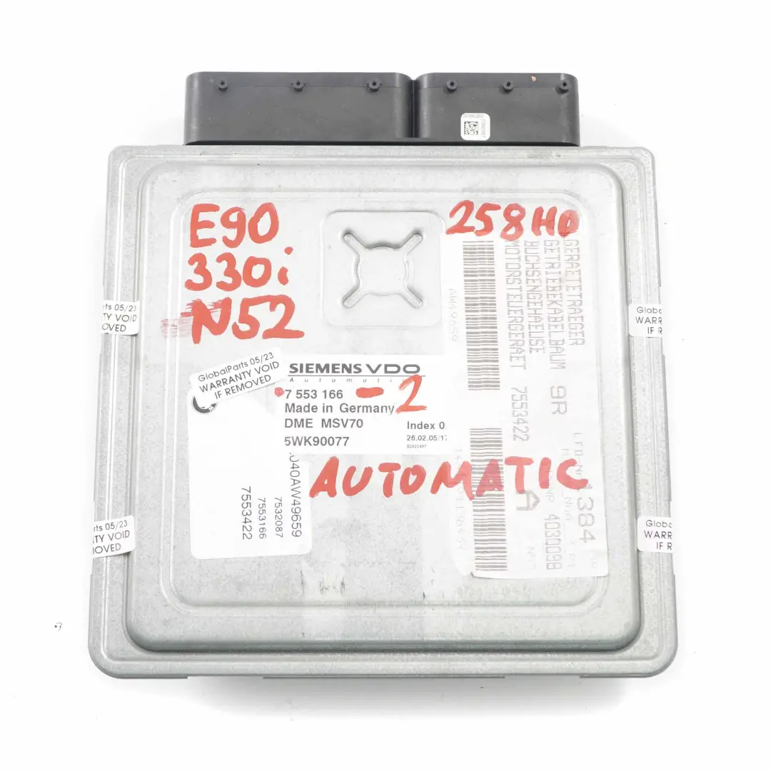 BMW E60 E90 330i 530i N52 258HP ECU Kit DME CAS2 Chiave Automatica - SKU 7553166-2 - Numero di parte 7553166