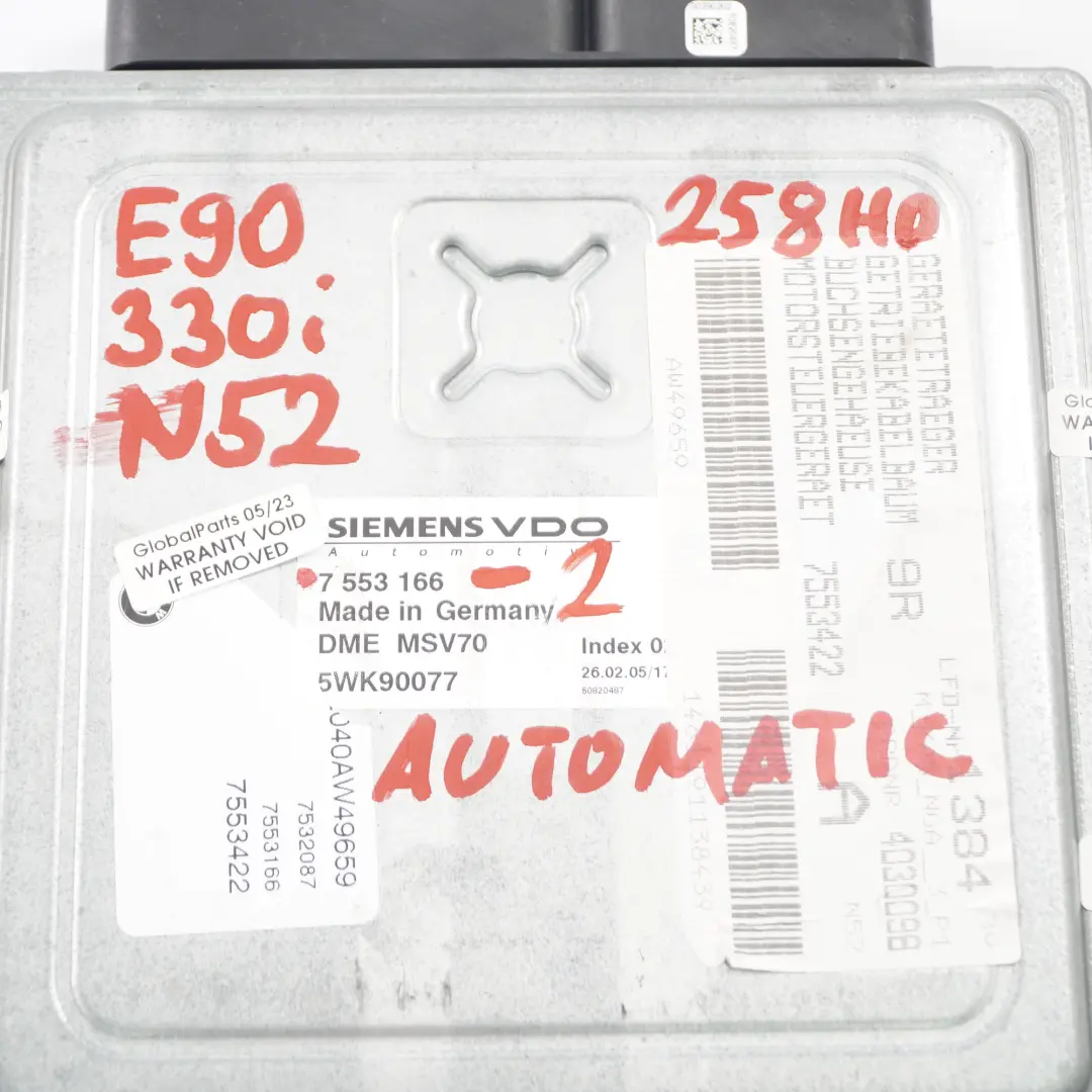 N52 Komputer Silnika BMW E60 E90 330i 530i - SKU 7553166-2 - Numer Części 7553166