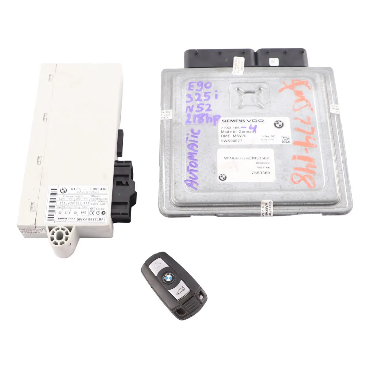 BMW E60 E90 E91 N52 325i 525i Motor ECU Kit DME 7553166 CAS2 Sleutel Automaat