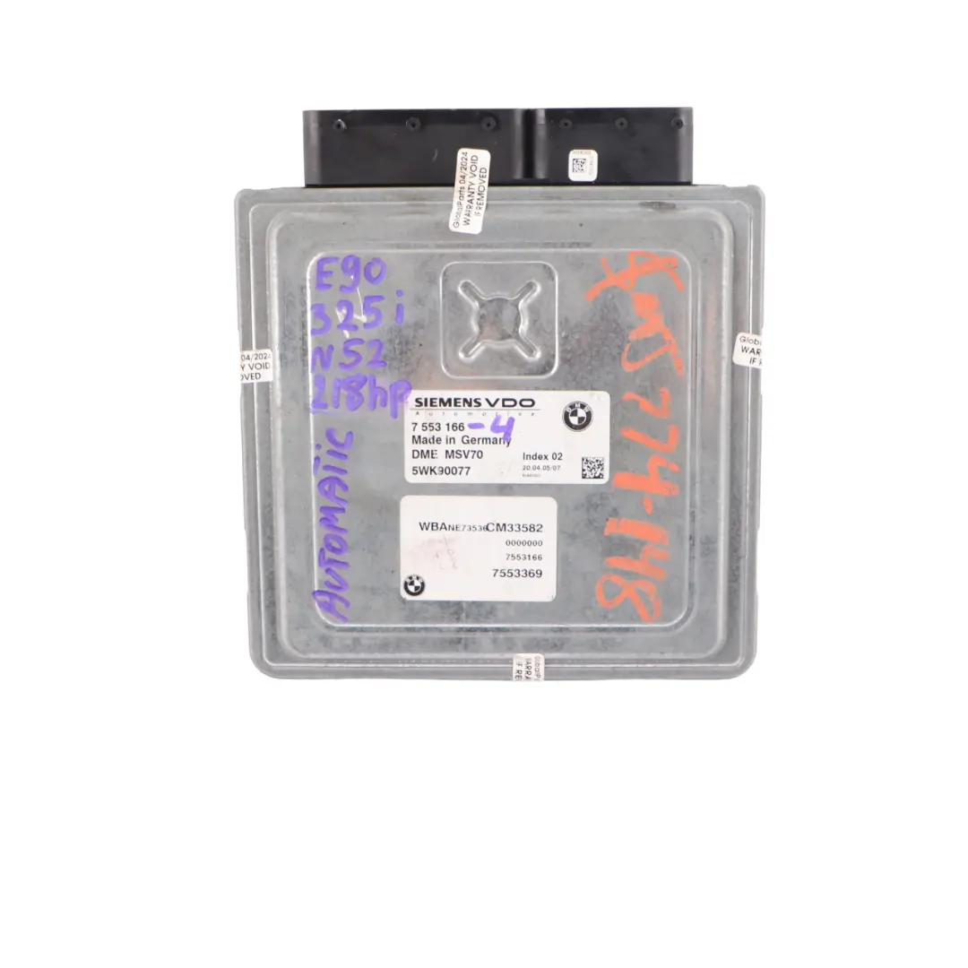 N52 325i 525i Engine ECU Kit DME CAS2 Key Automatic to BMW E60 E90 E91 with Part number 7553166 BMW E60 E90 E91 N52 325i 525i Engine ECU Kit DME CAS2 Key Automatic - SKU 7553166-4 - Part number 7553166