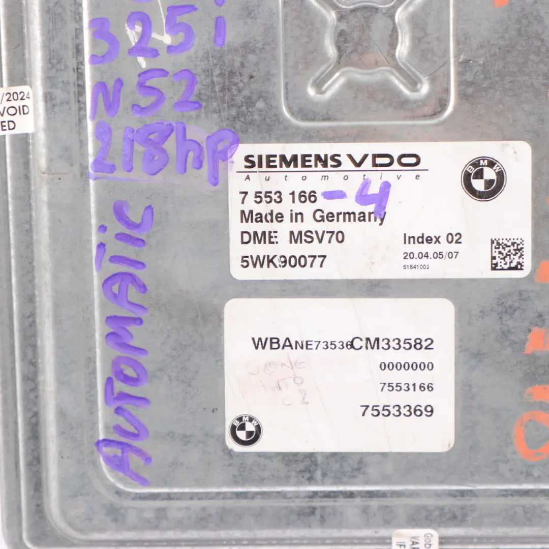 N52 325i 525i Engine ECU Kit DME CAS2 Key Automatic to BMW E60 E90 E91 with Part number 7553166 BMW E60 E90 E91 N52 325i 525i Engine ECU Kit DME CAS2 Key Automatic - SKU 7553166-4 - Part number 7553166