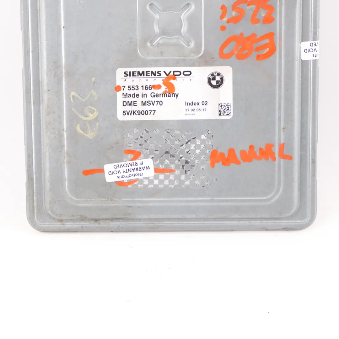 N52 325i 525i 218HP Unità controlo motore ECU DME Manual per BMW E60 E90 E91 con numero di parte 7553166 BMW E60 E90 E91 N52 325i 525i 218HP Unità controlo motore ECU DME Manual - SKU 7553166-5 - Numero di parte 7553166