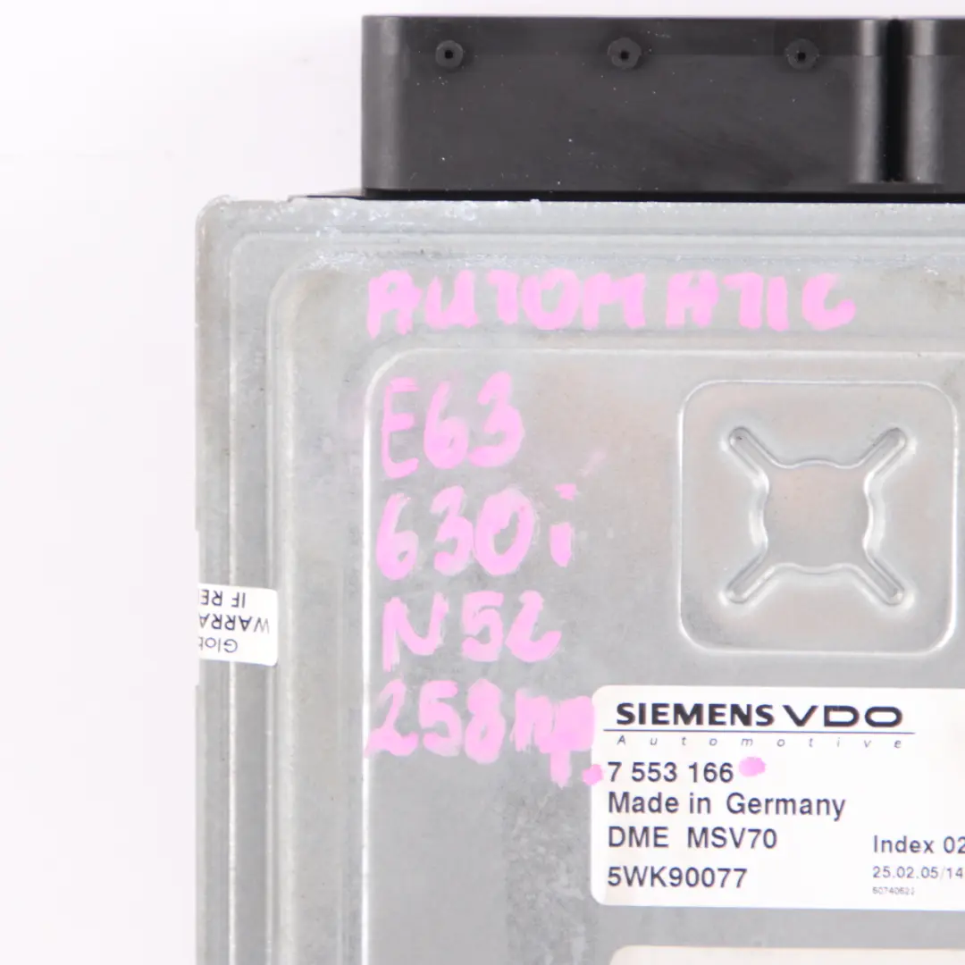 BMW E60 E63 E90 N52 330i 530i 630i Unità di controllo motore ECU DME - SKU 7553166 - Numero di parte 7553166