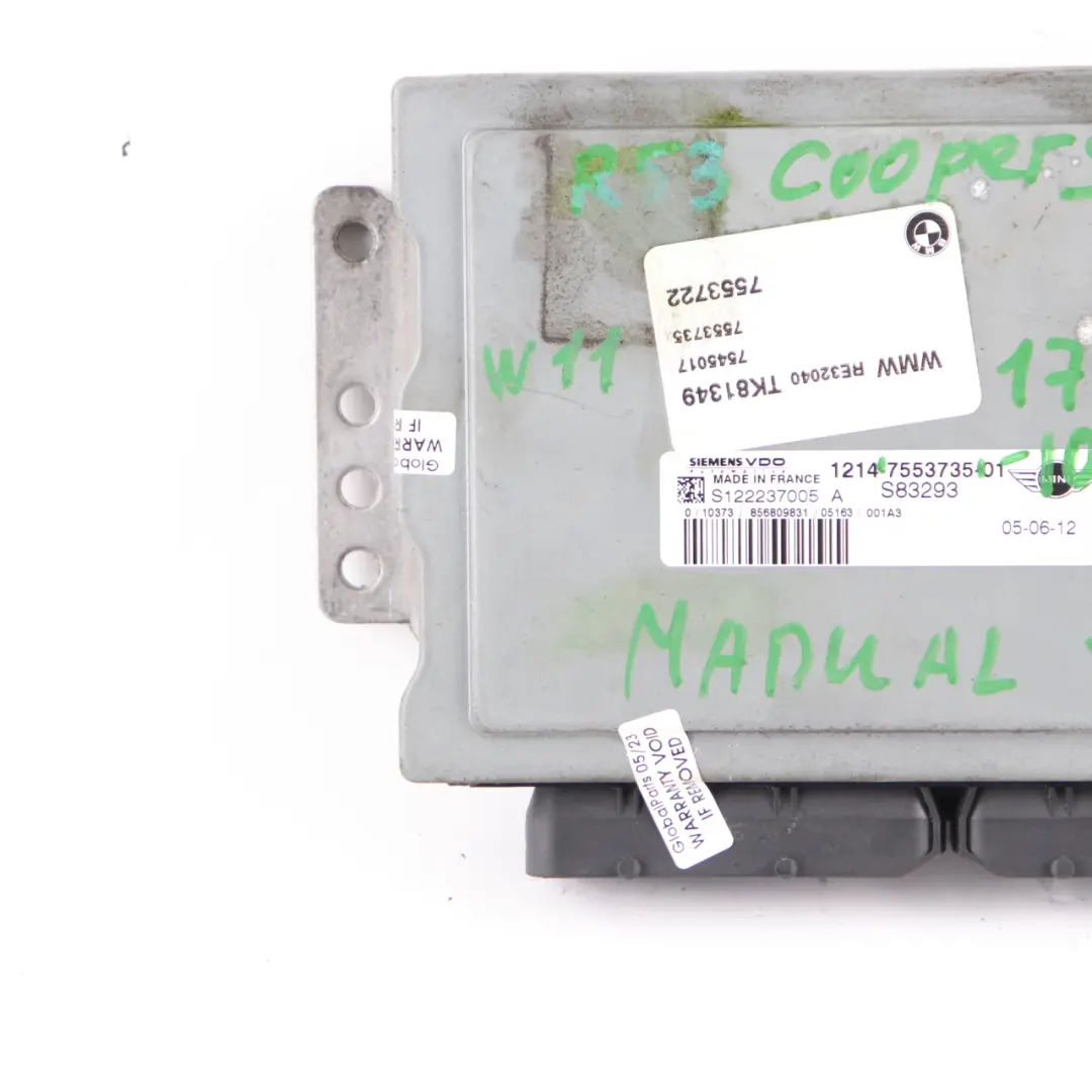 Módulo de la Unidad Control del Motor ECU DME Manual para MINI S R52 R53 W11 con número de pieza 7553735 MINI S R52 R53 W11 Módulo de la Unidad Control del Motor ECU DME Manual - SKU 7553735-10 - Número de pieza 7553735