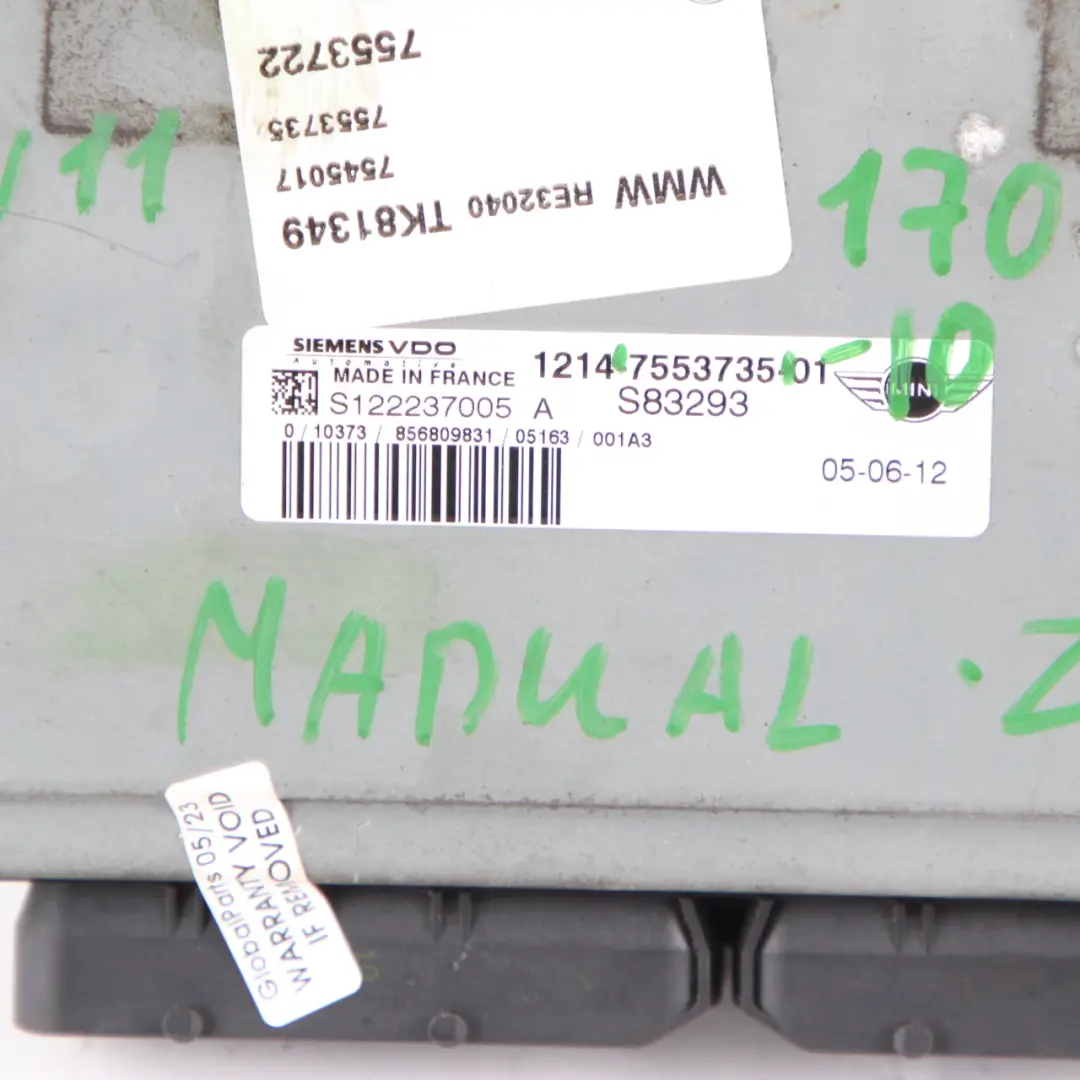 Control Unit Module ECU DME Manual pour MINI S R52 R53 W11 Engine à propos du numéro de pièce 7553735 MINI S R52 R53 W11 Engine Control Unit Module ECU DME Manual - SKU 7553735-10 - Numéro de pièce 7553735