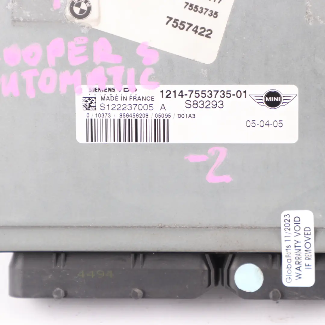 Mini Cooper S R53 W11 170HP Engine ECU Kit DME + EWS + Key Automatic - SKU 7553735-2 - Part number 7553735