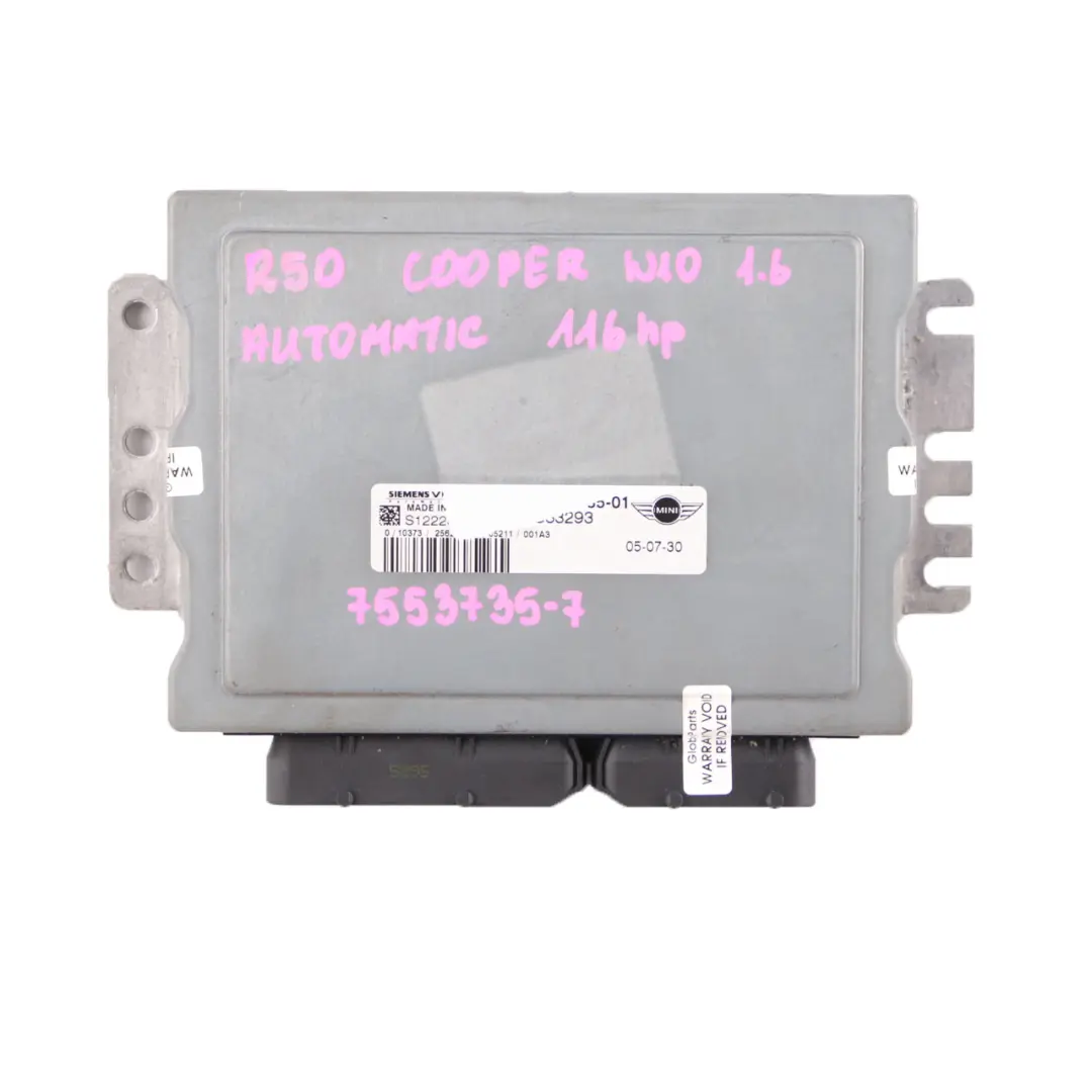 MINI Cooper R50 W10 116HP Engine ECU Kit Module DME Key EWS Automatic - SKU 7553735-7 - Part number 7553735
