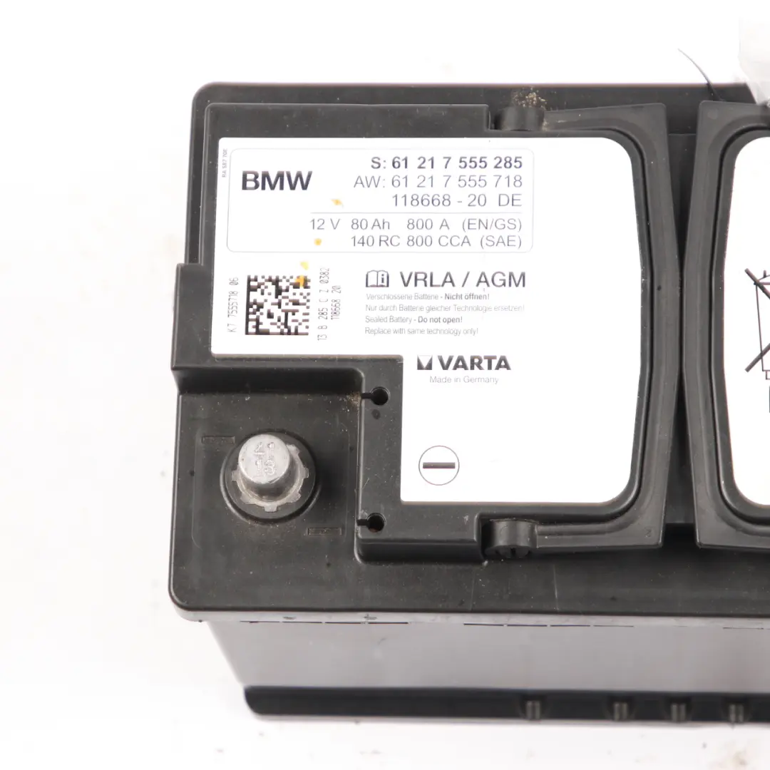 Varta VRLA / AGM 12V Accumulator Battery 80Ah 800A 7555718 to BMW with Part number 7555285 BMW Varta VRLA / AGM 12V Accumulator Battery 80Ah 800A 7555718 - SKU 7555285 - Part number 7555285