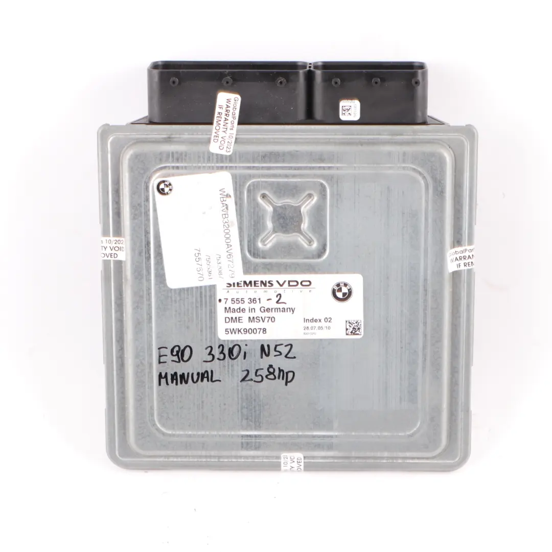 BMW E60 E61 E90 E91 330i 530i Petrol N52 ECU Kit DME CAS2 Key Manual - SKU 7555361-2 - Part number 7555361