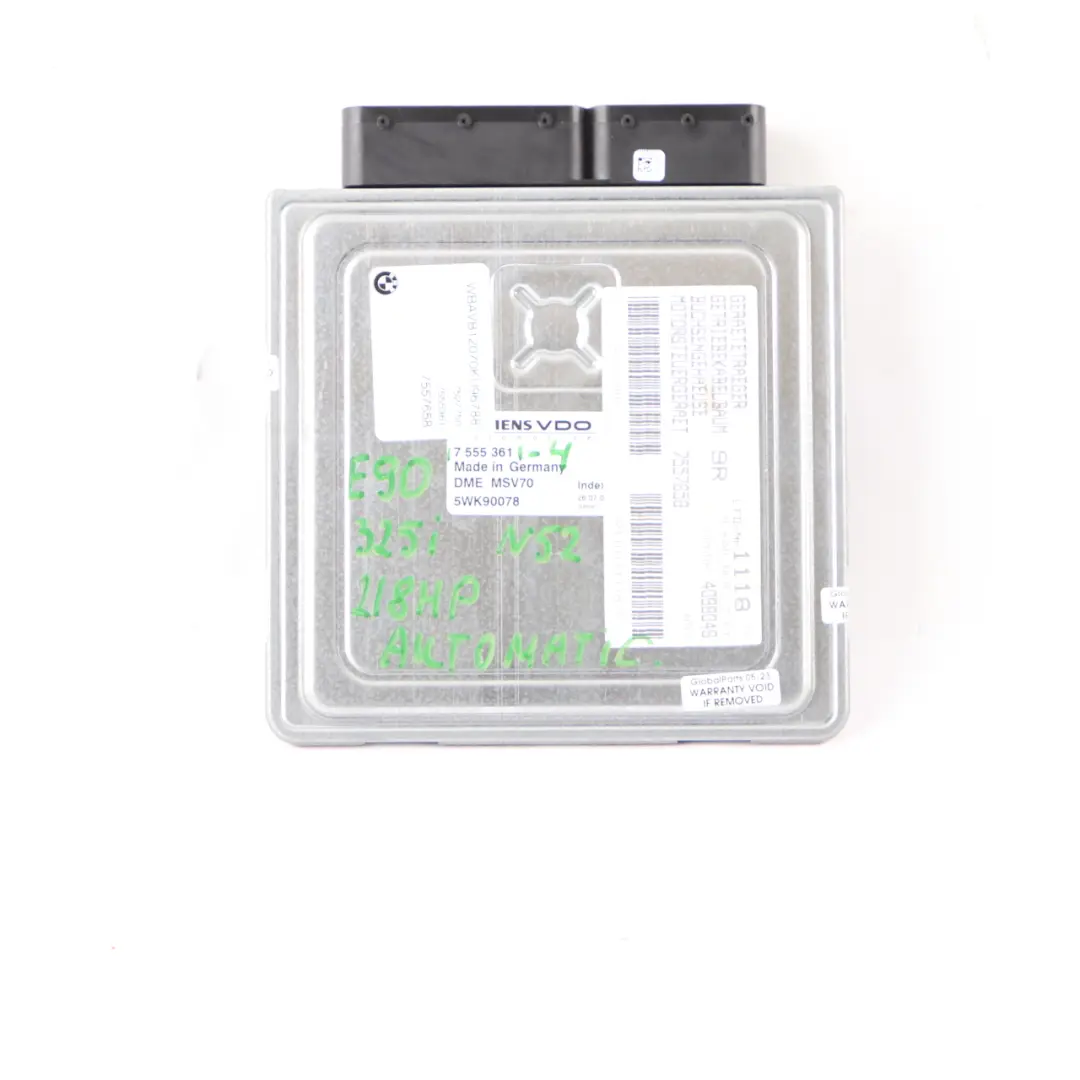 N52 325i 525i 218HP Engine Control Unit ECU DME Automatic to BMW E60 E90 E91 with Part number 7555361 BMW E60 E90 E91 N52 325i 525i 218HP Engine Control Unit ECU DME Automatic - SKU 7555361-4 - Part number 7555361
