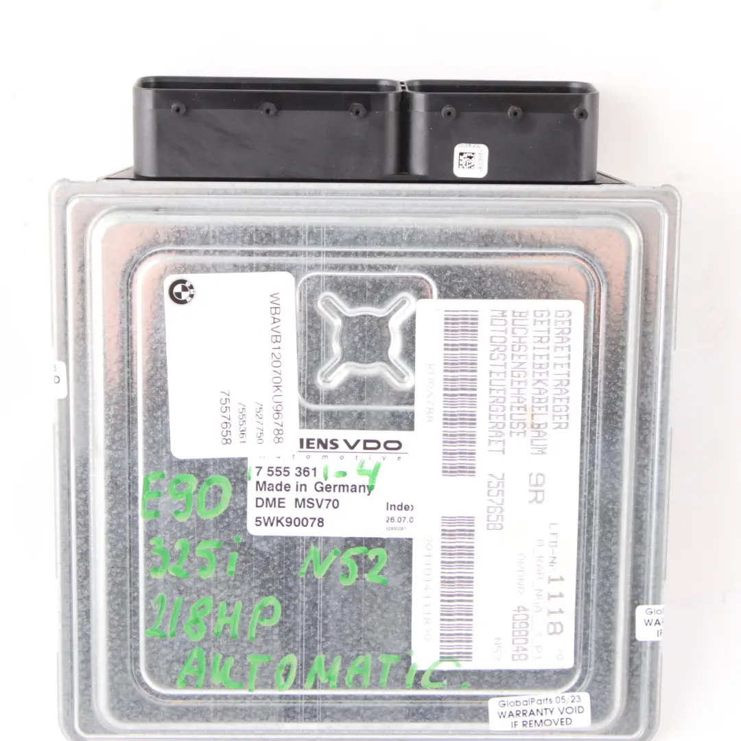 BMW E60 E90 E91 N52 325i 525i 218HP Engine Control Unit ECU DME Automatic - SKU 7555361-4 - Part number 7555361