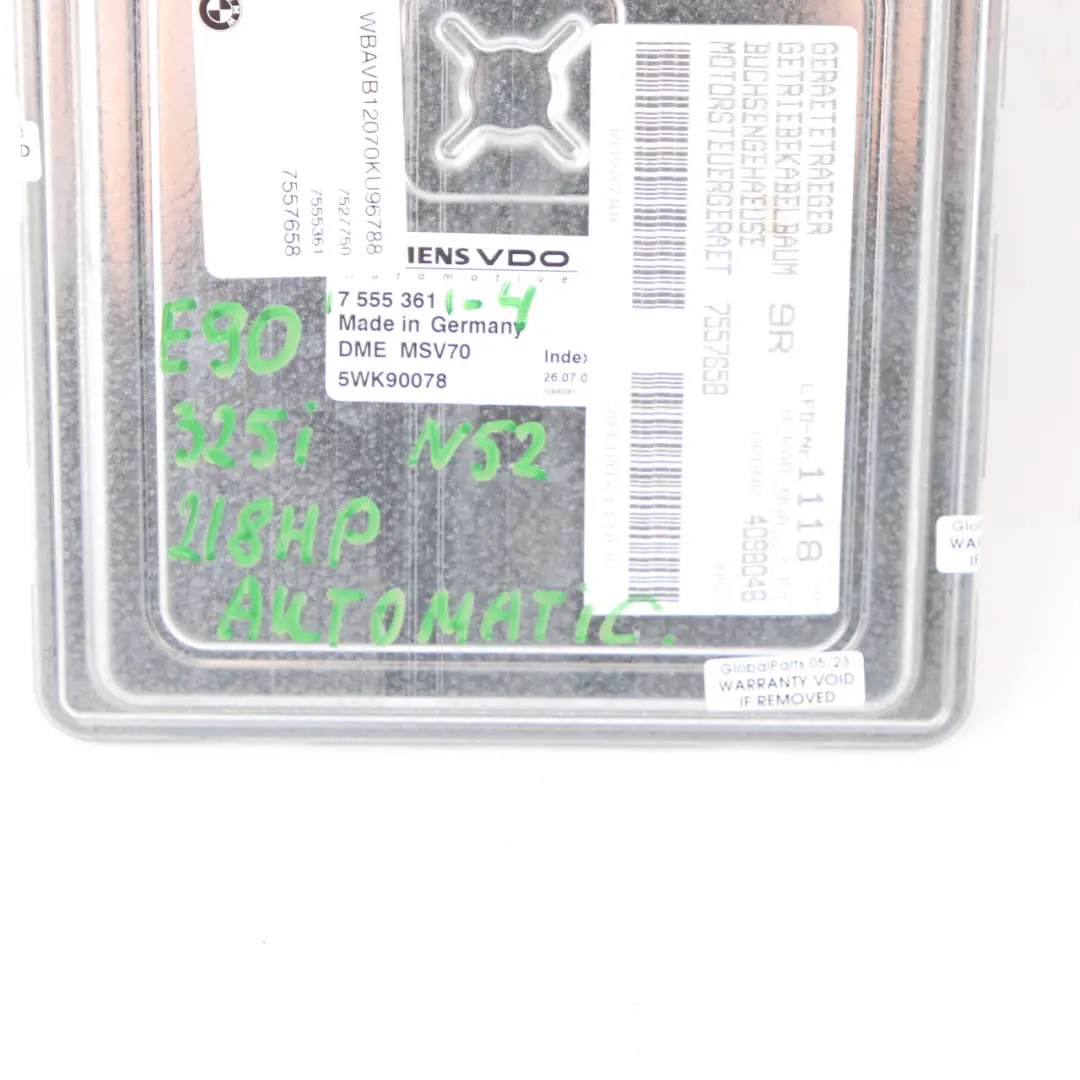 N52 325i 525i 218HP Engine Control Unit ECU DME Automatic to BMW E60 E90 E91 with Part number 7555361 BMW E60 E90 E91 N52 325i 525i 218HP Engine Control Unit ECU DME Automatic - SKU 7555361-4 - Part number 7555361
