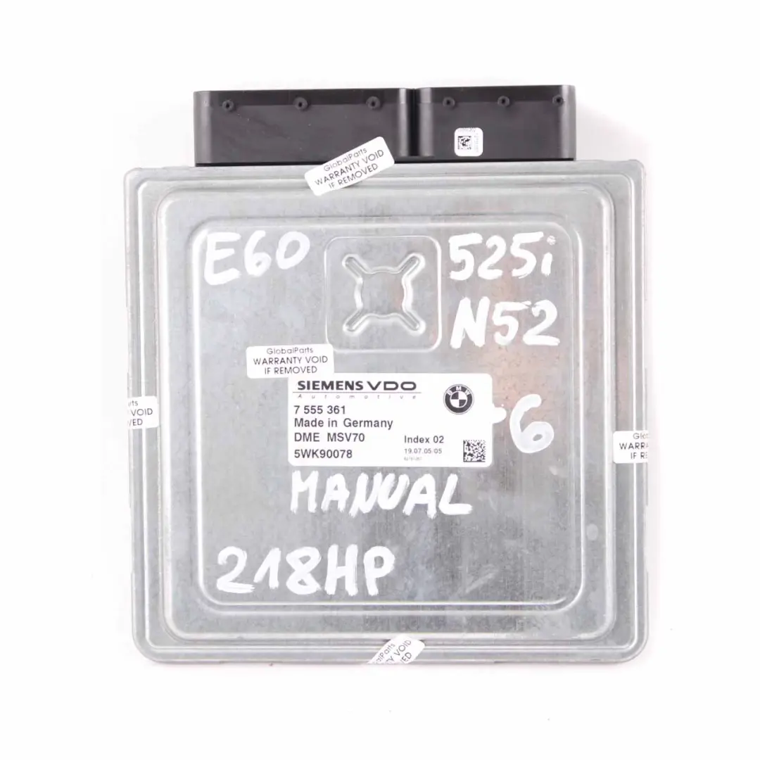 BMW E60 E61 525i Petrol N52 218HP ECU Engine Kit DME CAS2 + Key Manual - SKU 7555361-6 - Part number 7555361