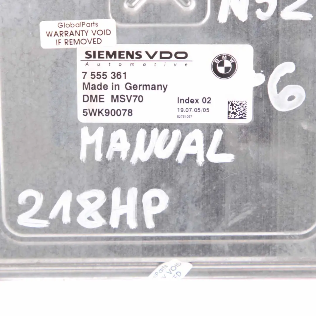 BMW E60 E61 525i Petrol N52 218HP ECU Engine Kit DME CAS2 + Key Manual - SKU 7555361-6 - Part number 7555361