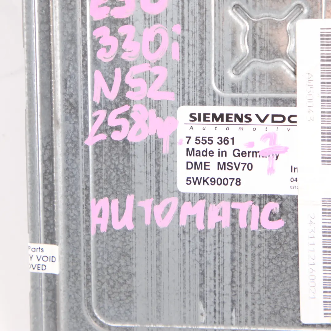 N52 ECU Kit DME CAS2 Key Automatic to BMW E60 E61 E90 E91 330i 530i Petrol with Part number 7555361 BMW E60 E61 E90 E91 330i 530i Petrol N52 ECU Kit DME CAS2 Key Automatic - SKU 7555361-7 - Part number 7555361