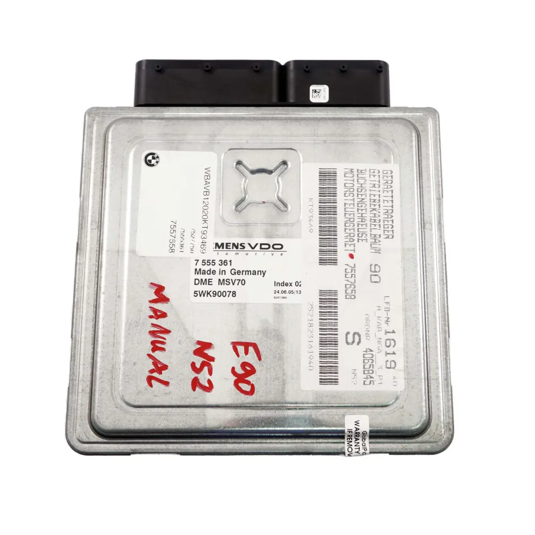 N52 325i 525i 218HP ECU DME Engine Control Unit Manual to BMW E60 E90 E91 with Part number 7555361 BMW E60 E90 E91 N52 325i 525i 218HP ECU DME Engine Control Unit Manual - SKU 7555361 - Part number 7555361