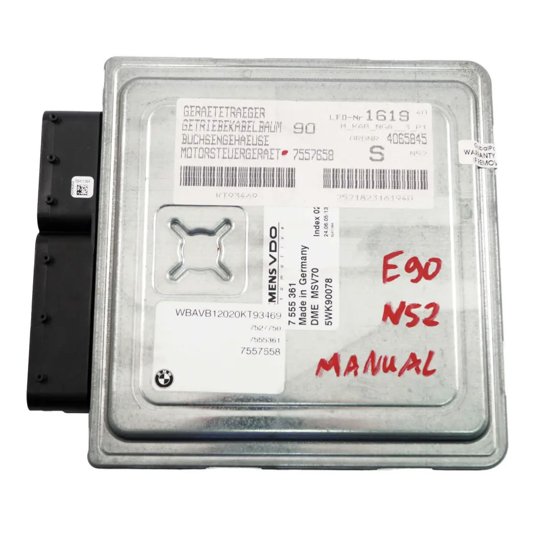 BMW E60 E90 E91 N52 325i 525i 218HP ECU DME Engine Control Unit Manual - SKU 7555361 - Part number 7555361