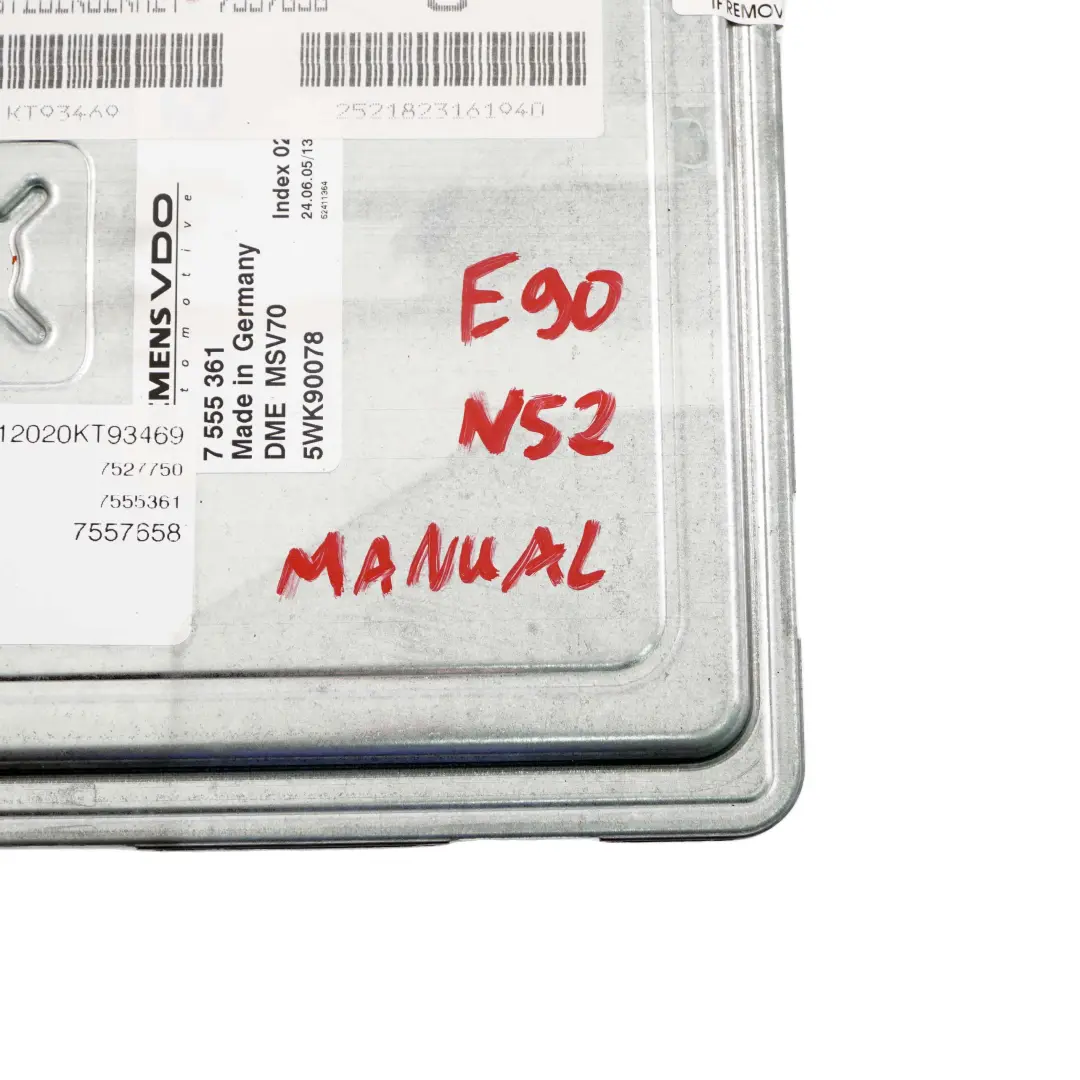 N52 325i 525i 218HP ECU DME Engine Control Unit Manual to BMW E60 E90 E91 with Part number 7555361 BMW E60 E90 E91 N52 325i 525i 218HP ECU DME Engine Control Unit Manual - SKU 7555361 - Part number 7555361