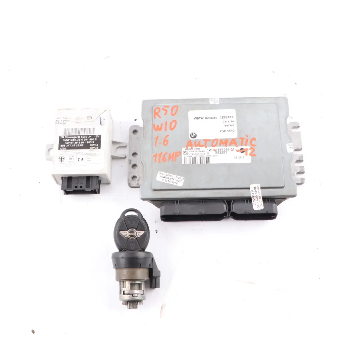 1116PS Steuergerät EWS + 2 Schlüssel Schaltgetrie für Mini Cooper R50 W10 mit Teilenummer 7557395 Mini Cooper R50 W10 1116PS Steuergerät EWS + 2 Schlüssel Schaltgetrie - SKU 7557395-12 - Teilenummer 7557395