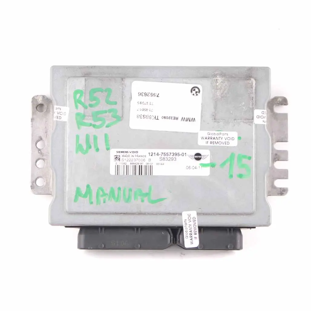 170CV Unidad De Control Del Motor ECU DME Manual para MINI S R52 R53 W11 con número de pieza 7557395 MINI S R52 R53 W11 170CV Unidad De Control Del Motor ECU DME Manual - SKU 7557395-15 - Número de pieza 7557395