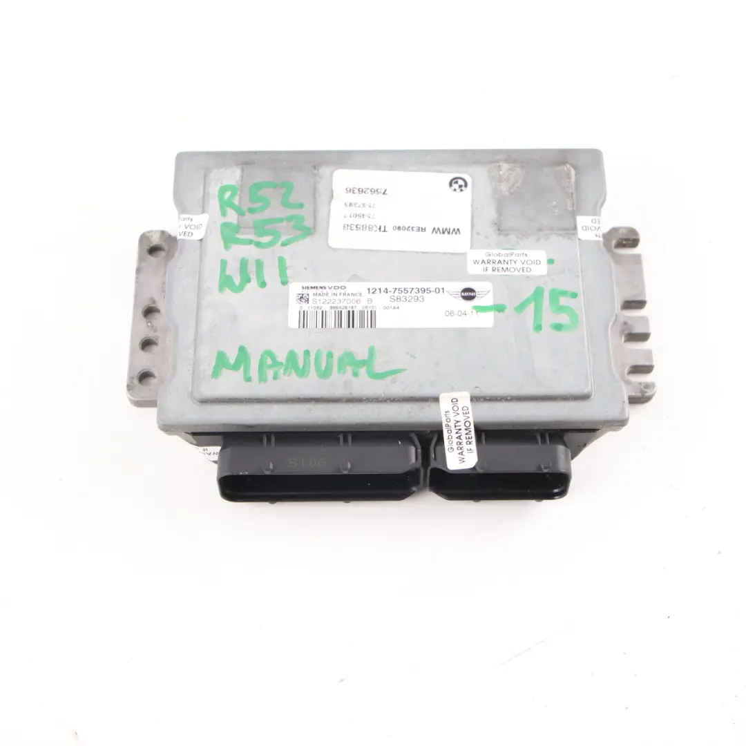 170HP Engine Control Unit ECU DME Manual Gearbox to MINI S R52 R53 W11 with Part number 7557395 MINI S R52 R53 W11 170HP Engine Control Unit ECU DME Manual Gearbox - SKU 7557395-15 - Part number 7557395