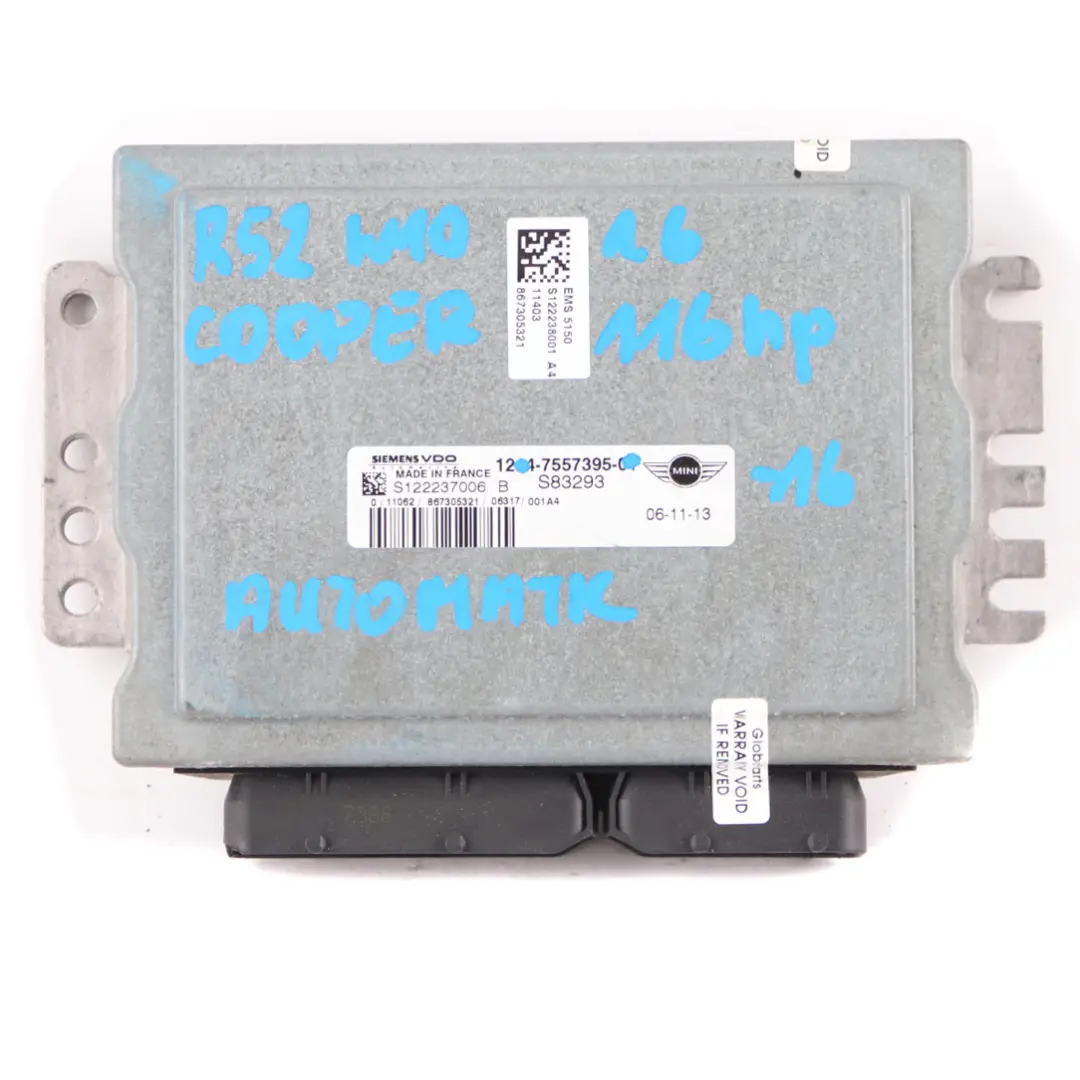 Control Unit ECU DME Automatic to MINI Cooper R50 R52 W10 1.6 Petrol Engine with Part number 7557395 MINI Cooper R50 R52 W10 1.6 Petrol Engine Control Unit ECU DME Automatic - SKU 7557395-16 - Part number 7557395