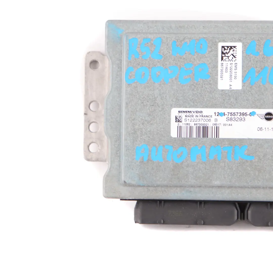 MINI Cooper R50 R52 W10 1.6 Petrol Engine Control Unit ECU DME Automatic - SKU 7557395-16 - Part number 7557395