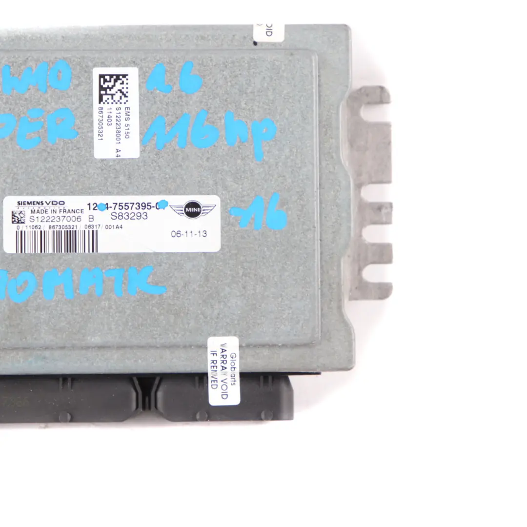 MINI Cooper R50 R52 W10 1.6 Petrol Engine Control Unit ECU DME Automatic - SKU 7557395-16 - Part number 7557395