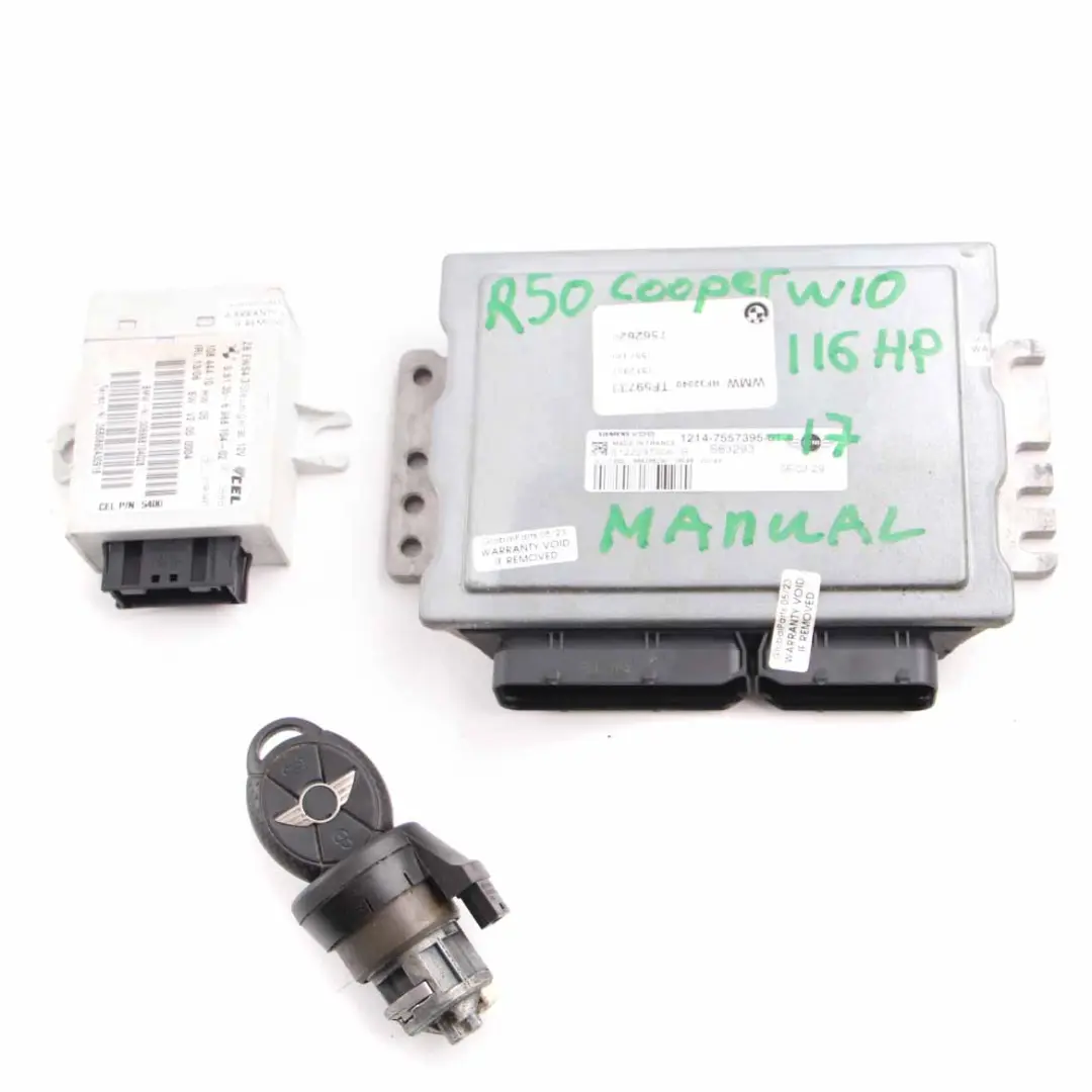 116HP Engine Control Unit ECU Kit DME + EWS + Key to Mini Cooper R50 W10 with Part number 7557395 Mini Cooper R50 W10 116HP Engine Control Unit ECU Kit DME + EWS + Key - SKU 7557395-17 - Part number 7557395